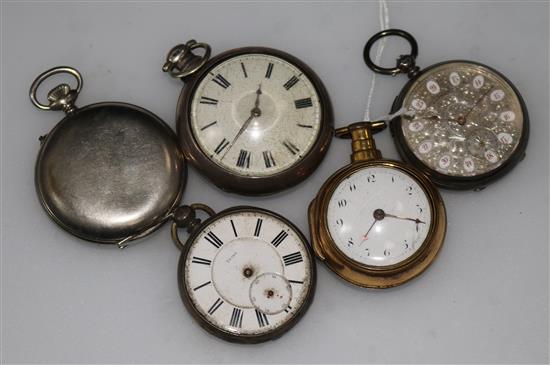 A George III gilt metal pair cased pocket watch by Finch & Bradley, Halifax and four other pocket watches.